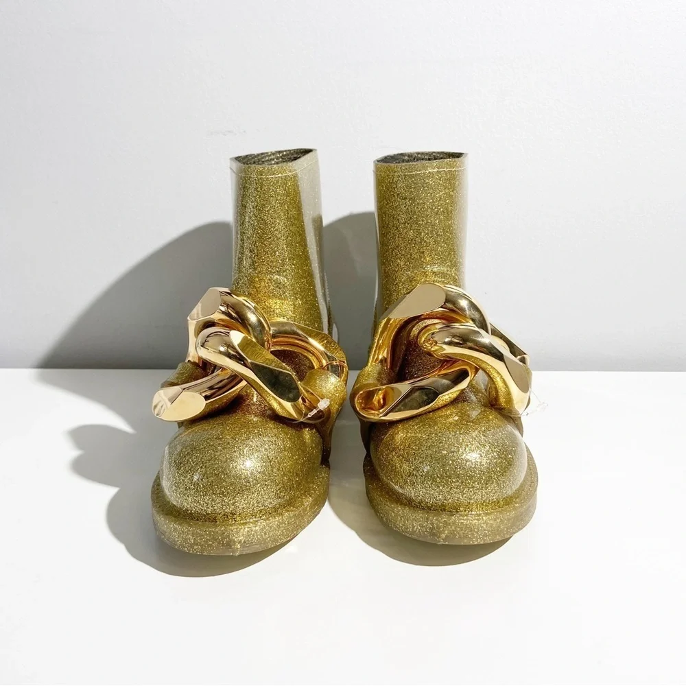 New JW Anderson Chain Glitter Gold Ankle Boots  size 36